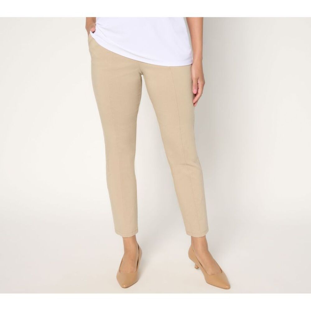 Susan Graver Women's Plus Sz Pants 22 Uptown Slim-Leg Ankle Brown